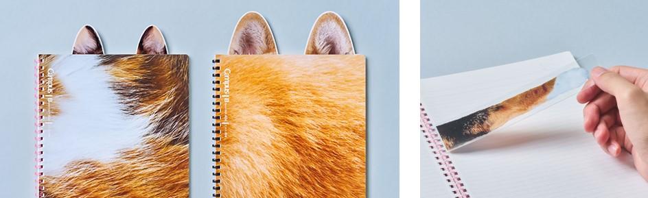 （左）耳型ふせんノート貼付イメージ、（右）手のアタッチメント装着イメージ