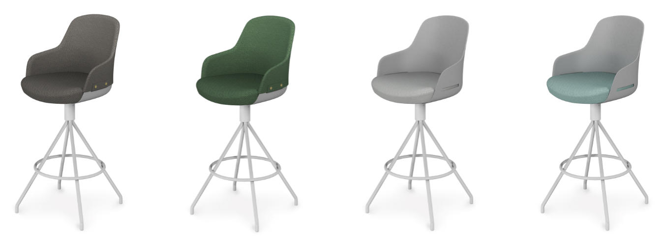 ハイタイプのクッションタイプ（左2脚）、樹脂タイプ（右2脚）