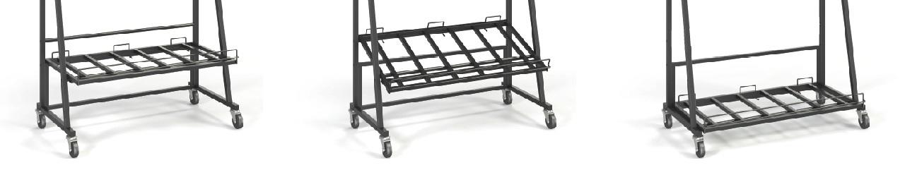 写真：（左から）「ベース棚」の水平・傾斜・最下段への設置イメージ