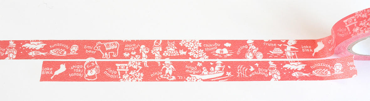 デザインの内容：鮒寿司、近江牛、城巡り、竹生島、サイクリング、クルーズ、信楽たぬき、神社お参り、忍者、水郷巡り、バードウォッチング（配置順）