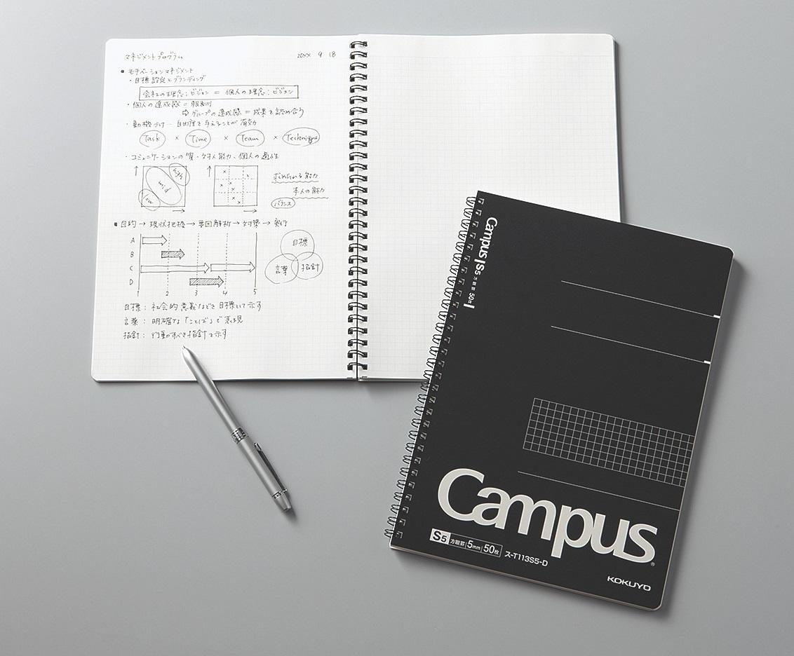 写真：「キャンパスツインリングノート（方眼罫）使用シーン」