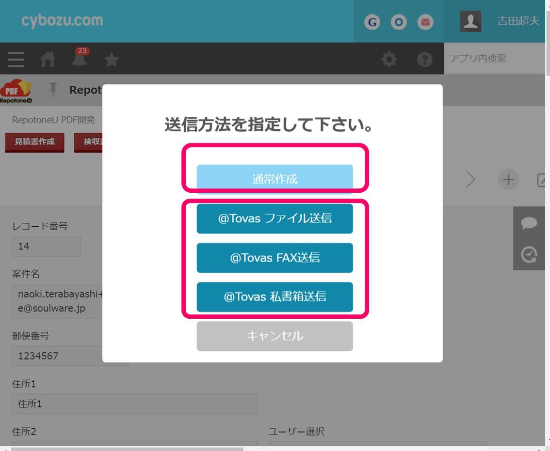 （２）帳票の出力、送信方法の選択画面