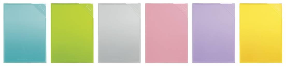 写真：定番カラー（左から）ライトブルー、ライトグリーン、ライトグレー、ライトピンク、紫、黄