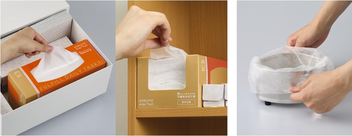 （左から）引き出し収納イメージ、棚置きイメージ、使用イメージ