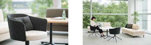 写真：（左から）チェアー拡大、レイアウトイメージ