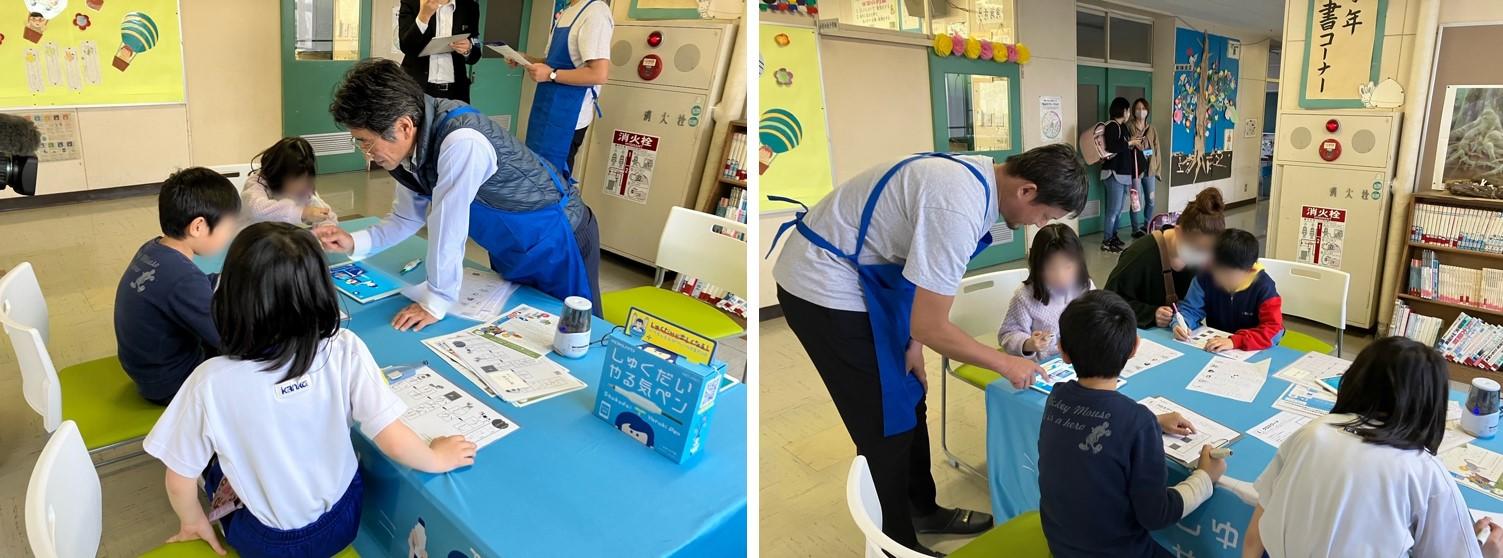 学年保護者懇親会後の『しゅくだいやる気ペン』体験会の様子