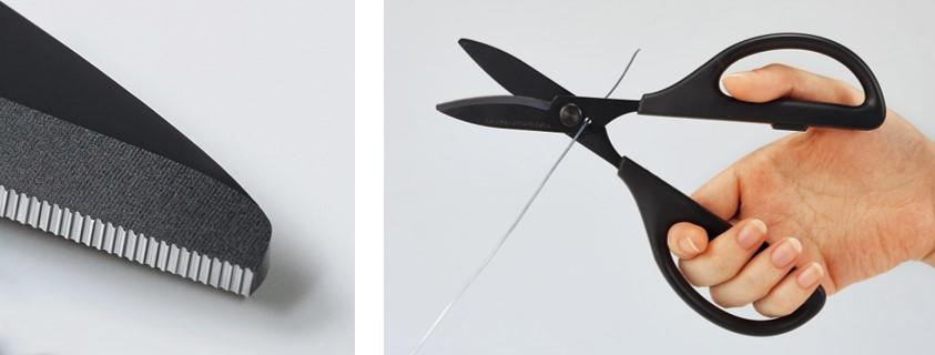 （左）ギザ刃、（右）針金切り穴