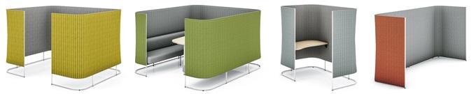 写真：（左から）「チェアースクリーンブース」、「ソファースクリーンブース」、 「集中スクリーンブース」、「ユーティリティースクリーンブース」の各バリエーション