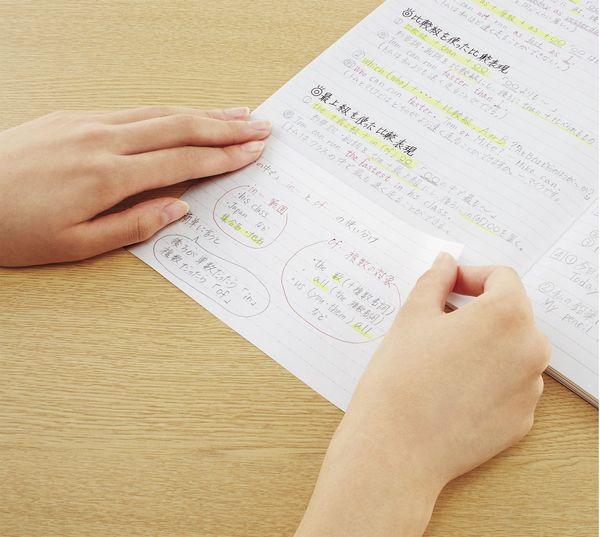 写真：のり付きなのでノートに簡単につけたせる