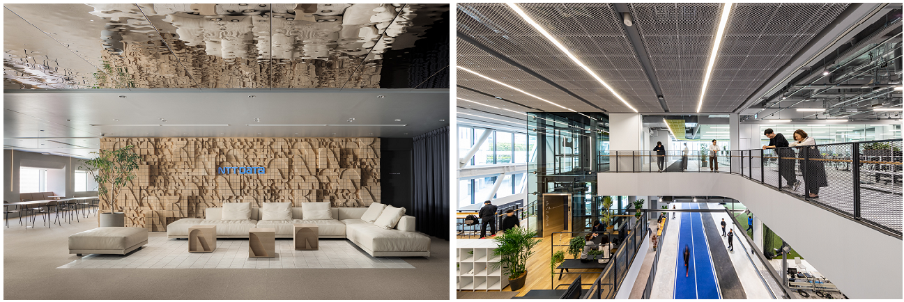 <center class="_12">   写真：（左から）株式会社NTTデータグループの「INFORIUM 豊洲イノベーションセンター」、ミズノ株式会社の「Innovation Center MIZUNO ENGINE」 </center>