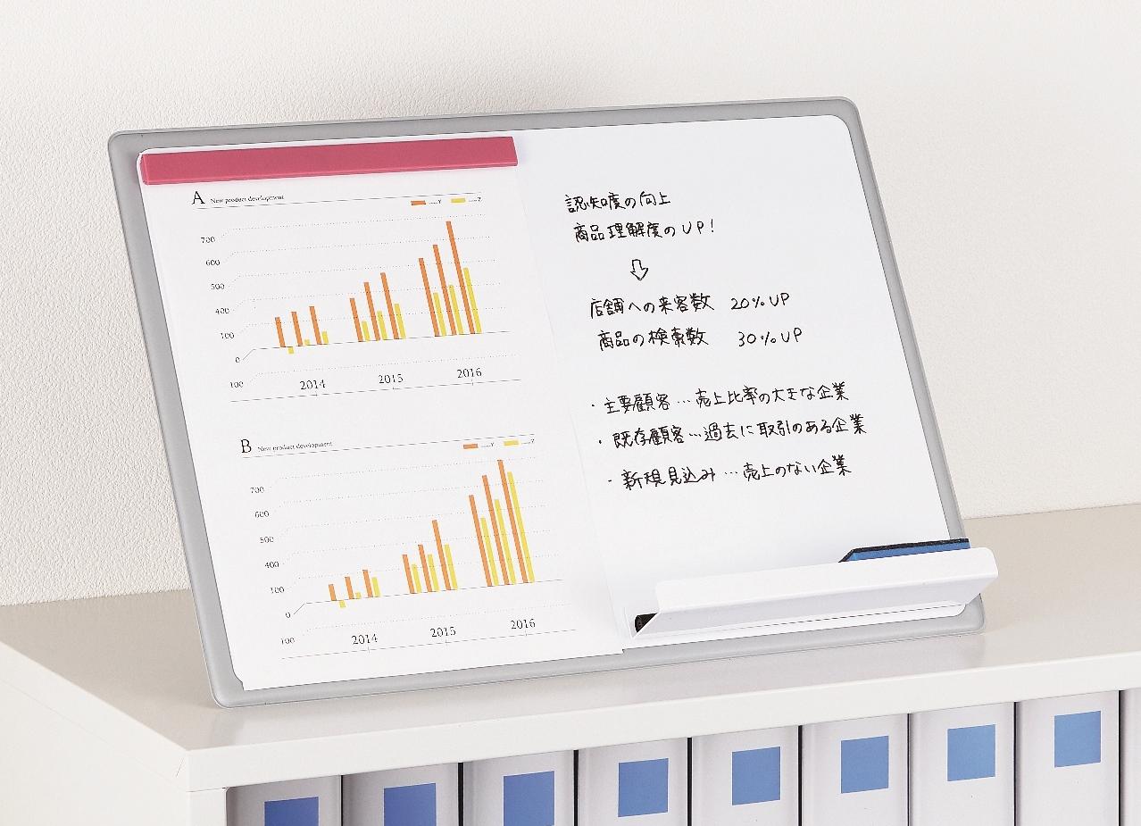 キャビネットの上で自立して掲示