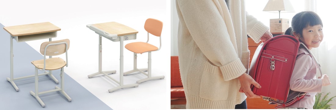 コクヨのランドセルや学校のイス/机を設置したフォトコーナー「なりきり小学生」