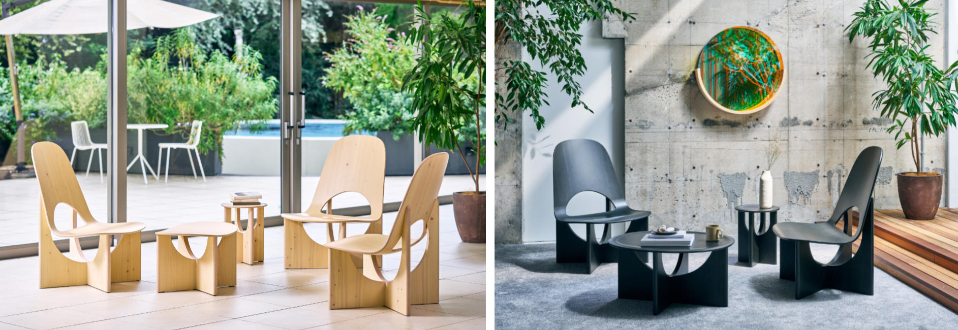 木製家具ブランド「yuimori」のラウンジチェアー・テーブル