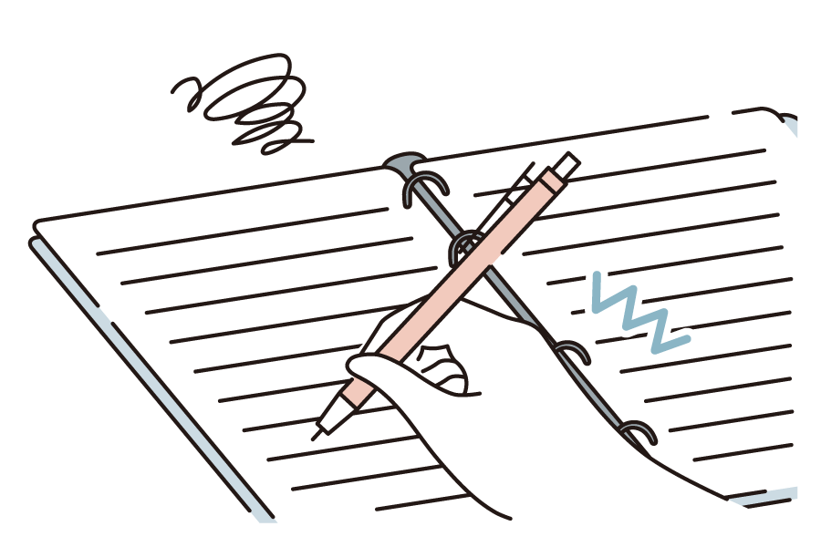 リングに手が当たって書きづらい様子