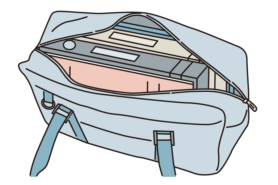 カバンの中でバインダーがかさばっている様子