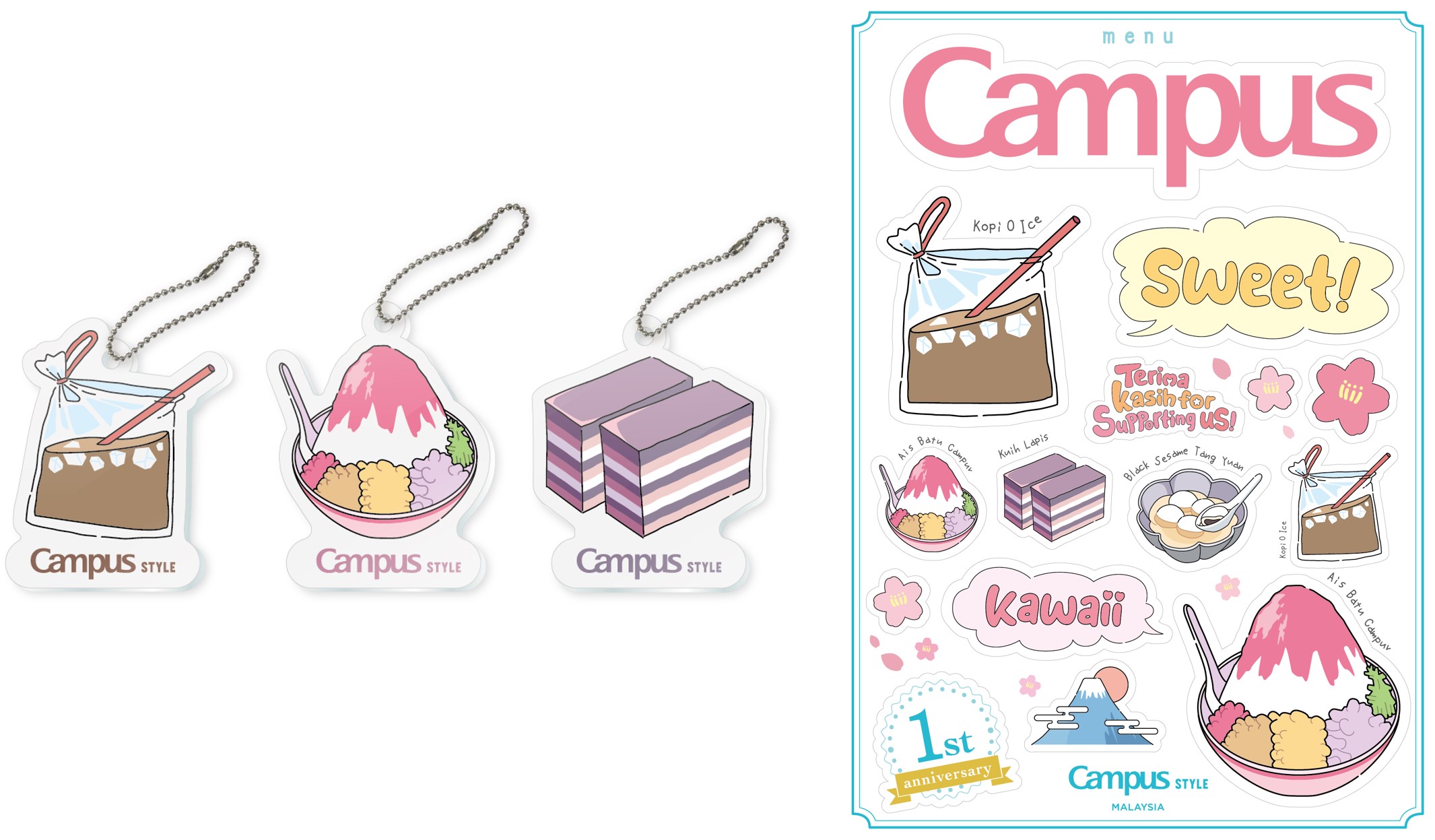 Gifts: (Left) Original key chain    (Right) Original stickers (image)