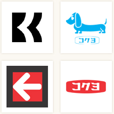 【品種急増期】急速に生産品種を拡大していった昭和40年代以降、「朝日に桜」マークは伝統的な紙製品に用い、文具製品にはコクヨの「K」をデザインしたマークを、意匠紙製品にはダックスフントのマーク、コンピューターサプライには矢印マーク、そしてスチール製品には樽型の樽マークを使用するようになっていった。