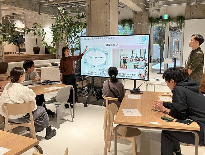 Attendees discuss circular businesses models(Shinagawa office)