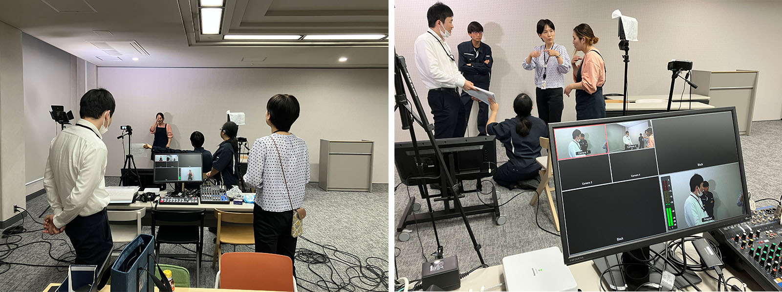 台本を見ながら、事前のすり合わせをしたあと、動画を撮影をしている様子