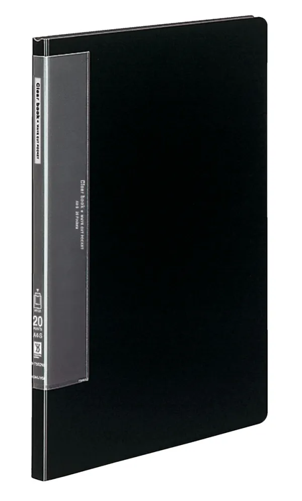 コクヨ ウェーブカットポケットクリヤーブック固定式 A4-S 20枚 黒の商品画像