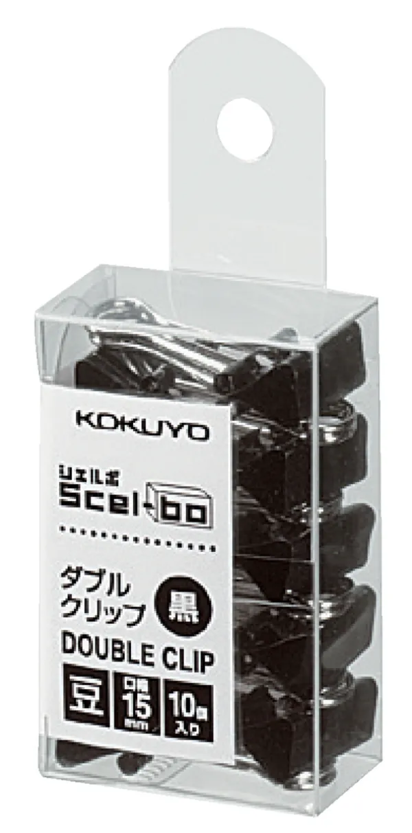 コクヨ シェルボ 個箱タイプダブルクリップ 豆 10個 黒の商品画像