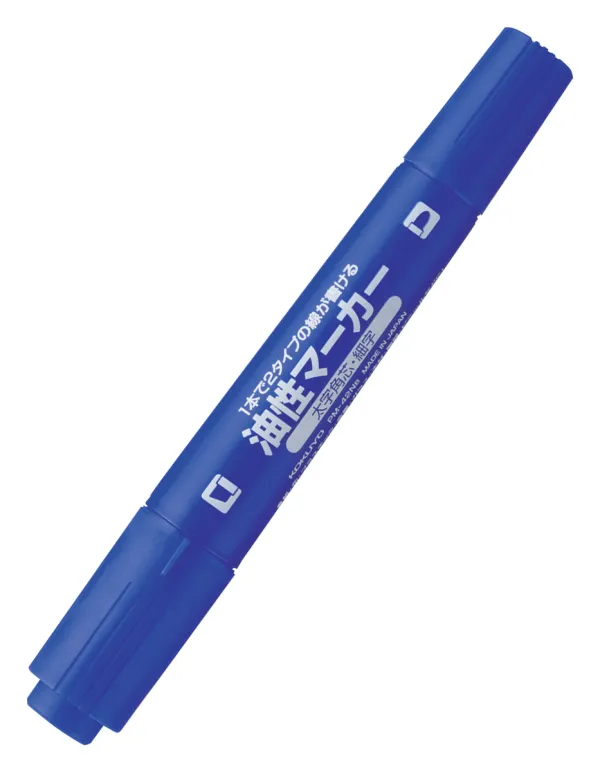 コクヨ 太字ツイン油性マーカー 油性・ツイン・太字角芯/細字 青の商品画像