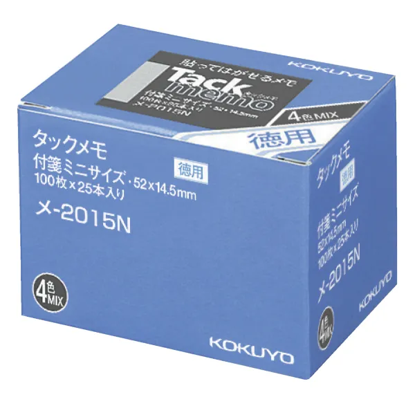 コクヨ 付箋タイプ お徳用タックメモ 52×14.5ｍｍ 100枚 4色混 25本入の商品画像