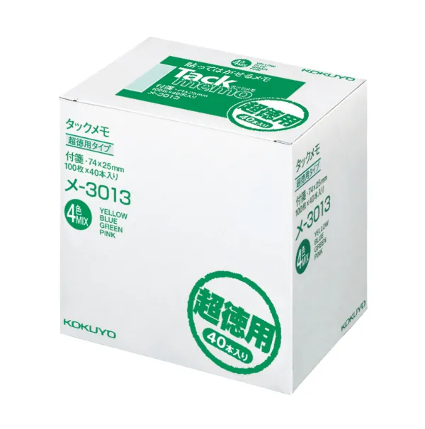 コクヨ 付箋タイプ 超徳用タックメモ 74×25ｍｍ 100枚 4色混 40本入の商品画像