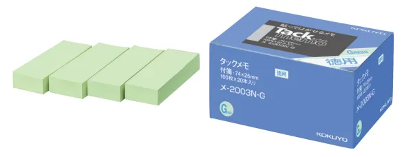 コクヨ 付箋タイプ お徳用タックメモ 74×25ｍｍ 100枚 緑 20本入の商品画像