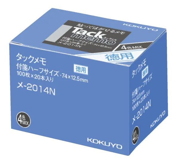 コクヨ 付箋タイプ お徳用タックメモ 74×12.5ｍｍ 100枚 4色混 20本入の商品画像