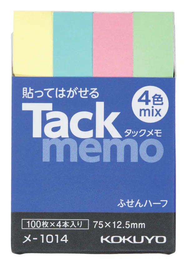 コクヨ 付箋タイプタックメモ 75×12.5ｍｍ 100枚 4色混 4本入の商品画像