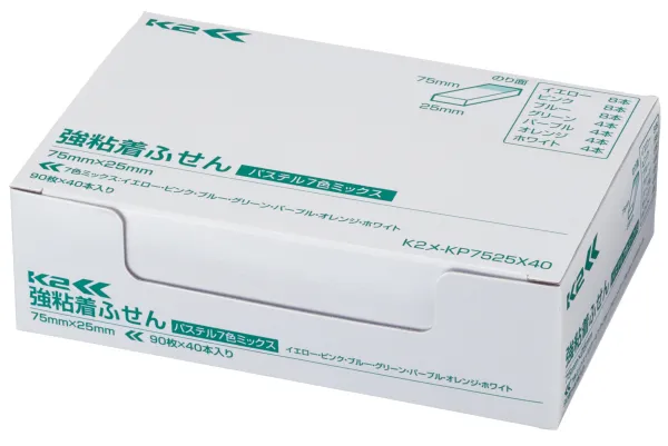 コクヨ K2 パステルカラー強粘着ふせん 75×25mm 90枚 パステル7色混 40本入の商品画像