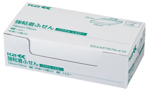 コクヨ K2 パステルカラー強粘着ふせん 75×75mm 90枚 パステルイエロー 10冊入の商品画像