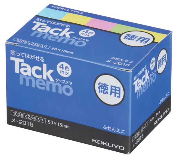 コクヨ 付箋タイプ お徳用タックメモ 50×15ｍｍ 100枚 4色混 25本入の商品画像