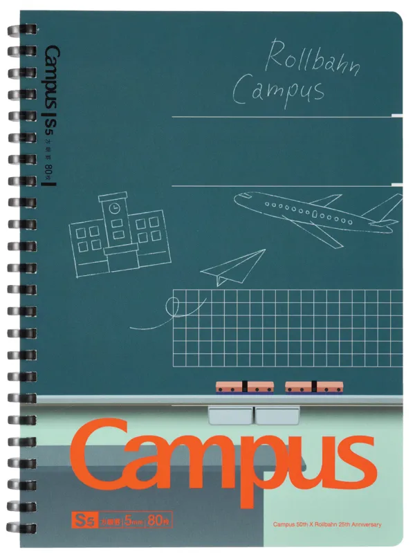 コクヨ Campus×Rollbahn ソフトリングノート A5 5mm方眼罫 80枚 黒板柄の商品画像