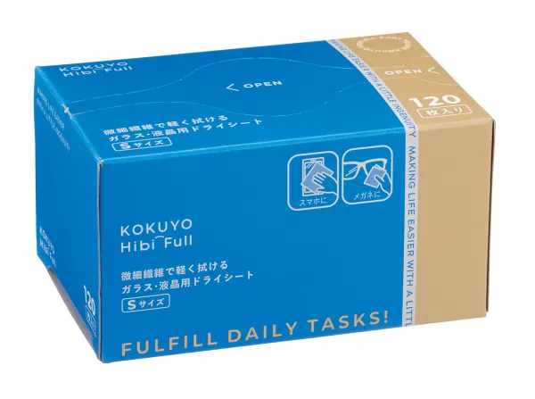 コクヨ 微細繊維で軽く拭ける ガラス・液晶用ドライシート<KOKUYO HibiFull>(Sサイズ・120枚入り)の商品画像