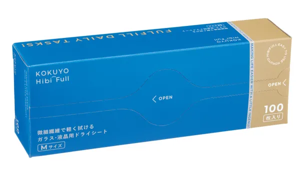 コクヨ 微細繊維で軽く拭ける ガラス・液晶用ドライシート<KOKUYO HibiFull>(Mサイズ・100枚入り)の商品画像