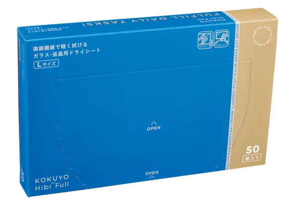 コクヨ 微細繊維で軽く拭ける ガラス・液晶用ドライシート<KOKUYO HibiFull>(Lサイズ・50枚入り)の商品画像